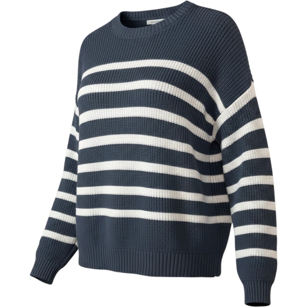 Hollister Womens Navy Blue White Striped Crewneck Knit Sweater Size S